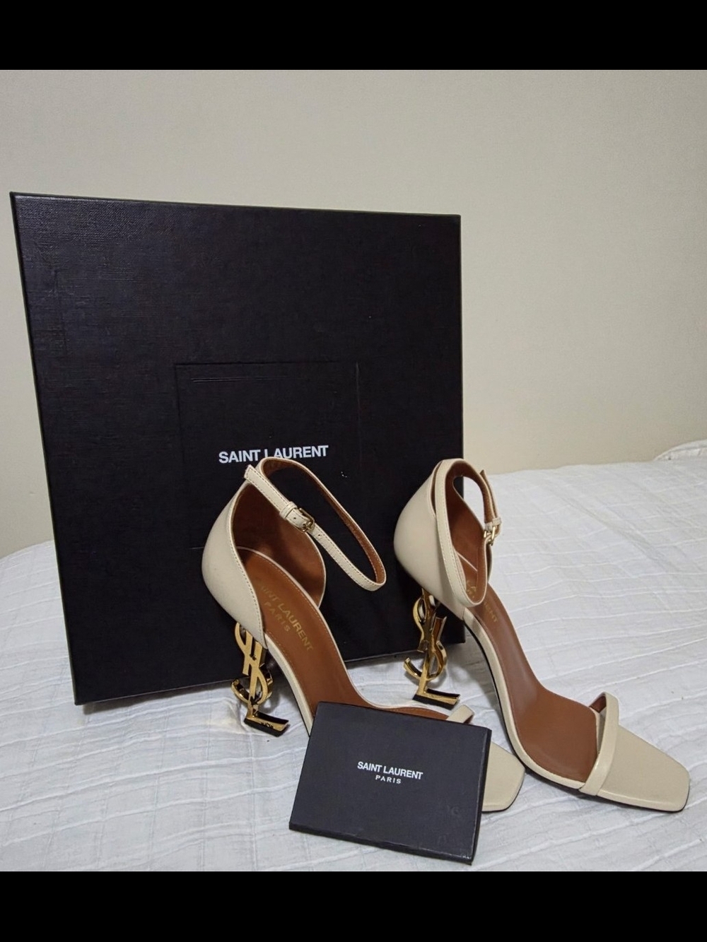 Saint Laurent Cream Leather Opyum Slingback Sandals Size7/ has Black Dots   R/L - Picture 9 of 9
